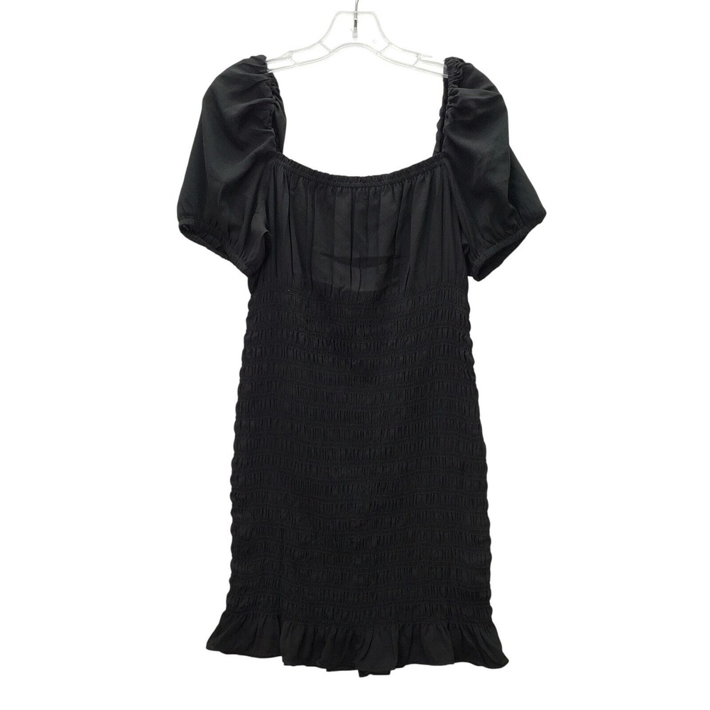 H&M Divided Mini Dress Womens Medium Black Puff‎ Sleeve Smocked Bodycon Cottage
